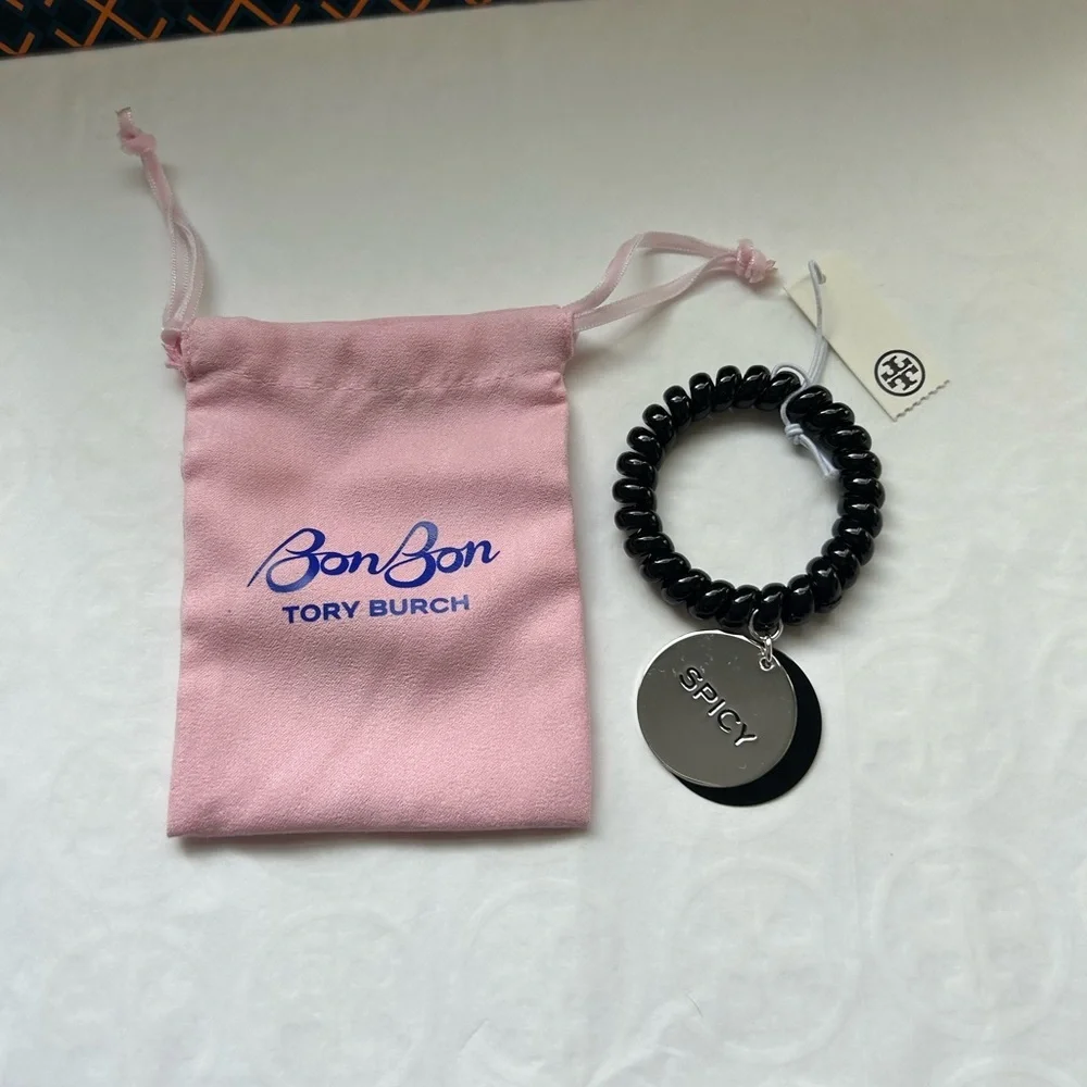 Tory Burch BonBon Charm Bracelet Spicy Salty Licorice Twist Black Silver Slip on
